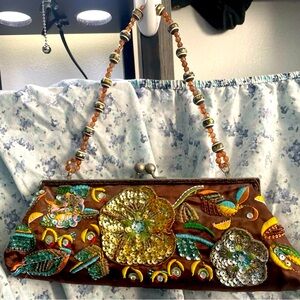 Brown embroidered purse